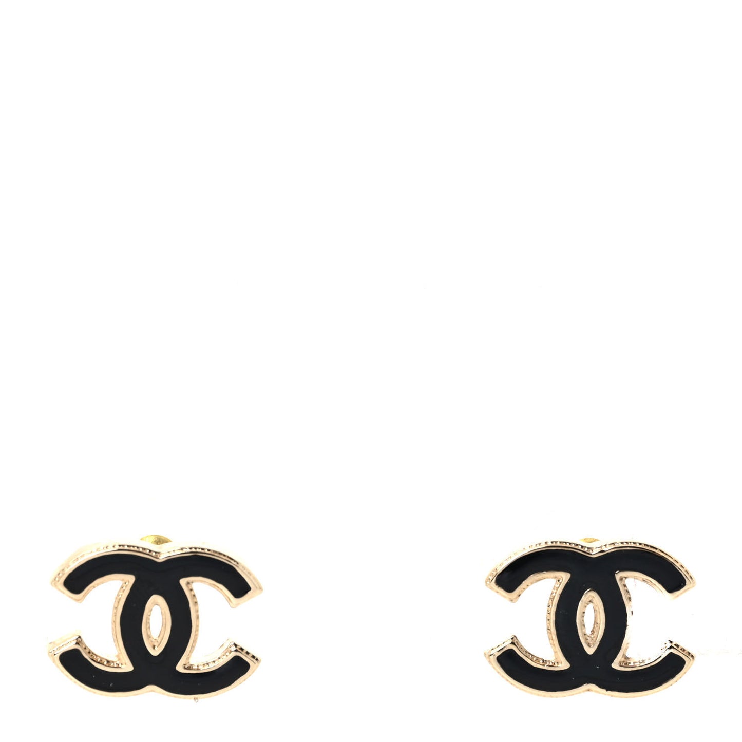 Metal Enamel CC Earrings Black Gold