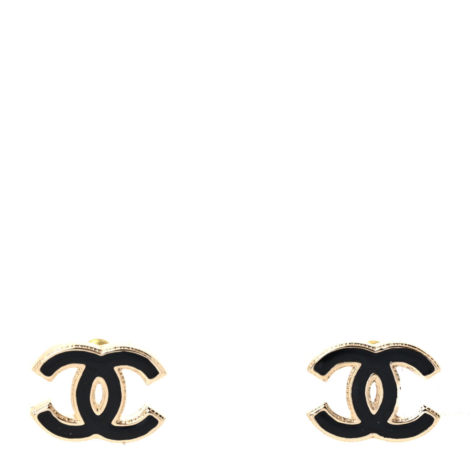 Chanel Metal Enamel CC Earrings Black Gold 1 of 4
