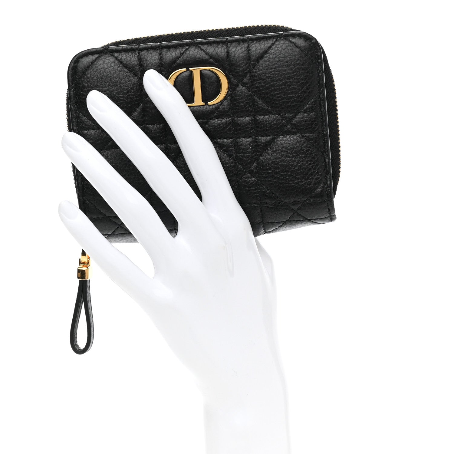 Christian Dior Grained Calfskin Supple Cannage Caro Scarlet Zipped Wallet Black 2 of 8