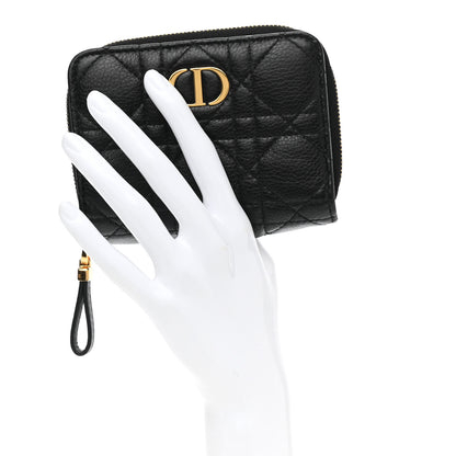 Christian Dior Grained Calfskin Supple Cannage Caro Scarlet Zipped Wallet Black 2 of 8