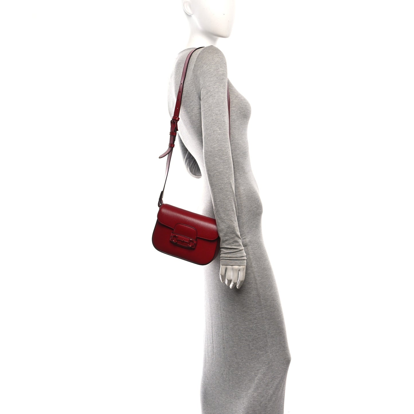 Azalea Calfskin Web Monochrome Horsebit 1955 Shoulder Bag New Cherry Red New Cherry Red
