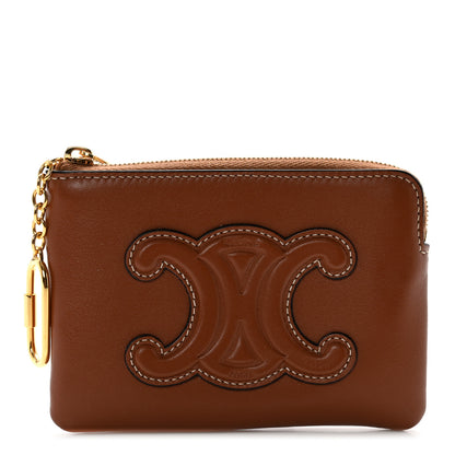 Celine Smooth Calfskin Cuir Triomphe Coin and Card Pouch With Hook Tan 1 of 7