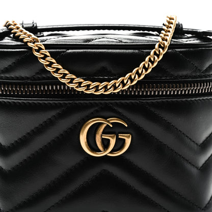 Gucci Calfskin Matelasse Chevron Mini GG Marmont Top Handle Bag Black 8 of 11