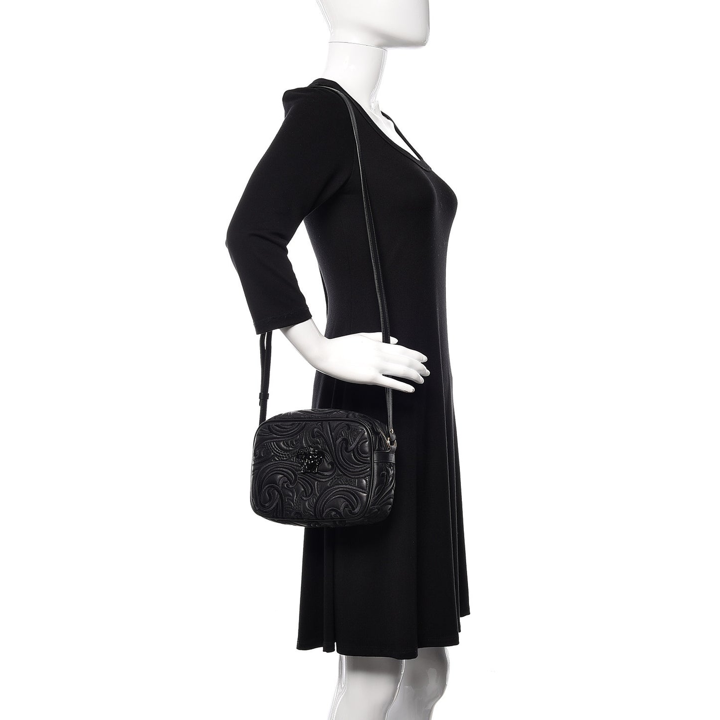 Nappa Embroidered Baroque Palazzo Camera Bag Black