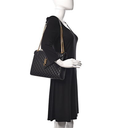 Saint Laurent Grain De Poudre Textured Mixed Matelasse Large Triquilt Monogram Satchel Black 2 of 9