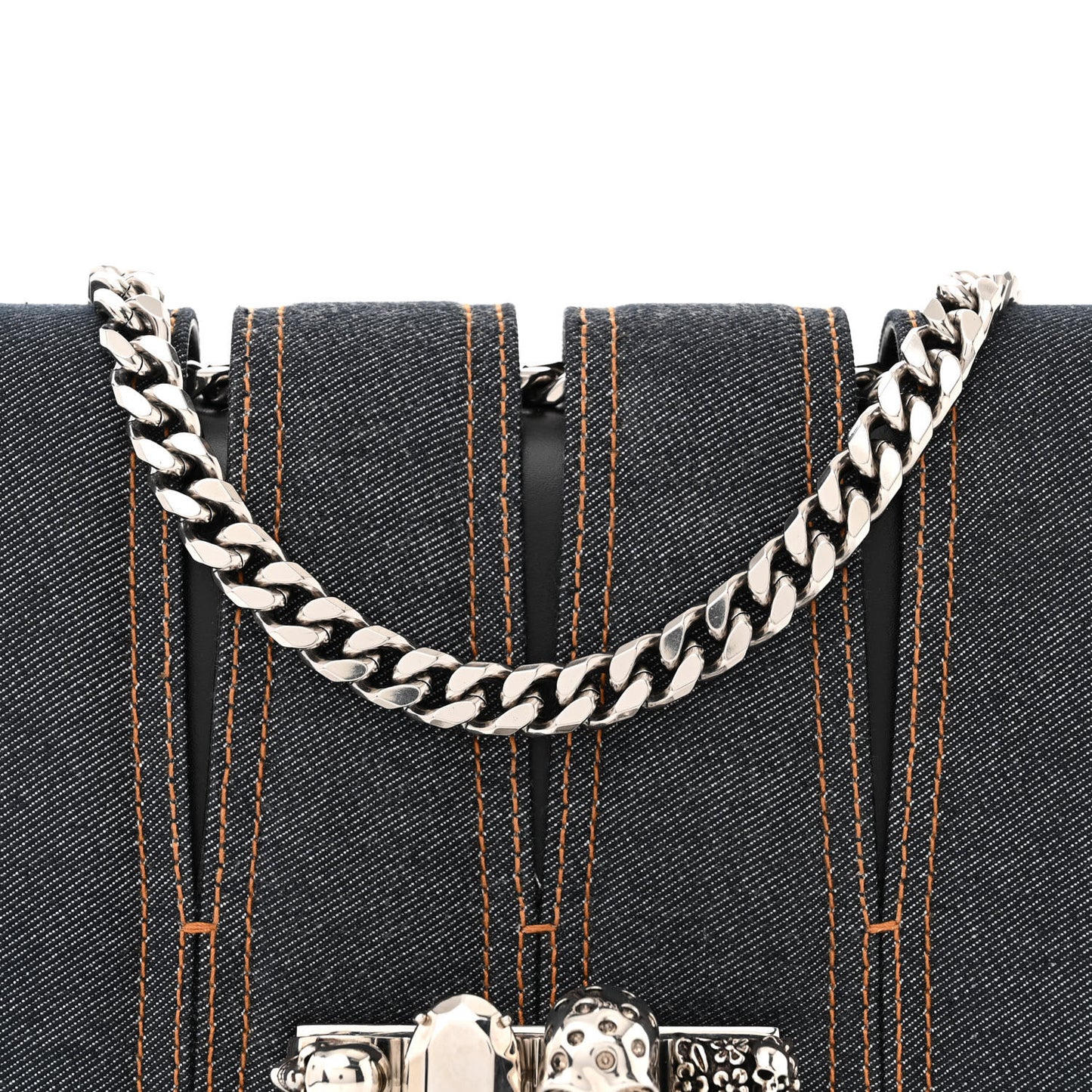 ALEXANDER MCQUEEN Denim Calfskin Small Slash Bag Blue Black