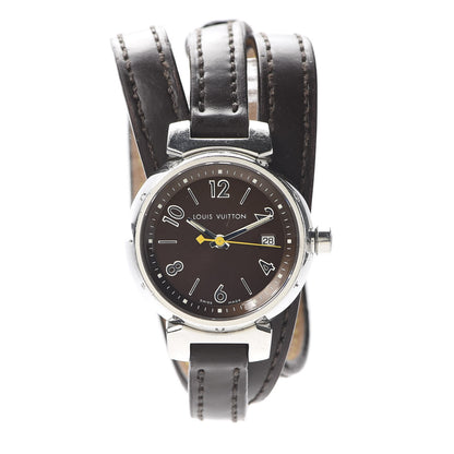 Louis Vuitton Stainless Steel Calfskin 28mm Tambour Triple Wrap Quartz Watch Brown 1 of 6