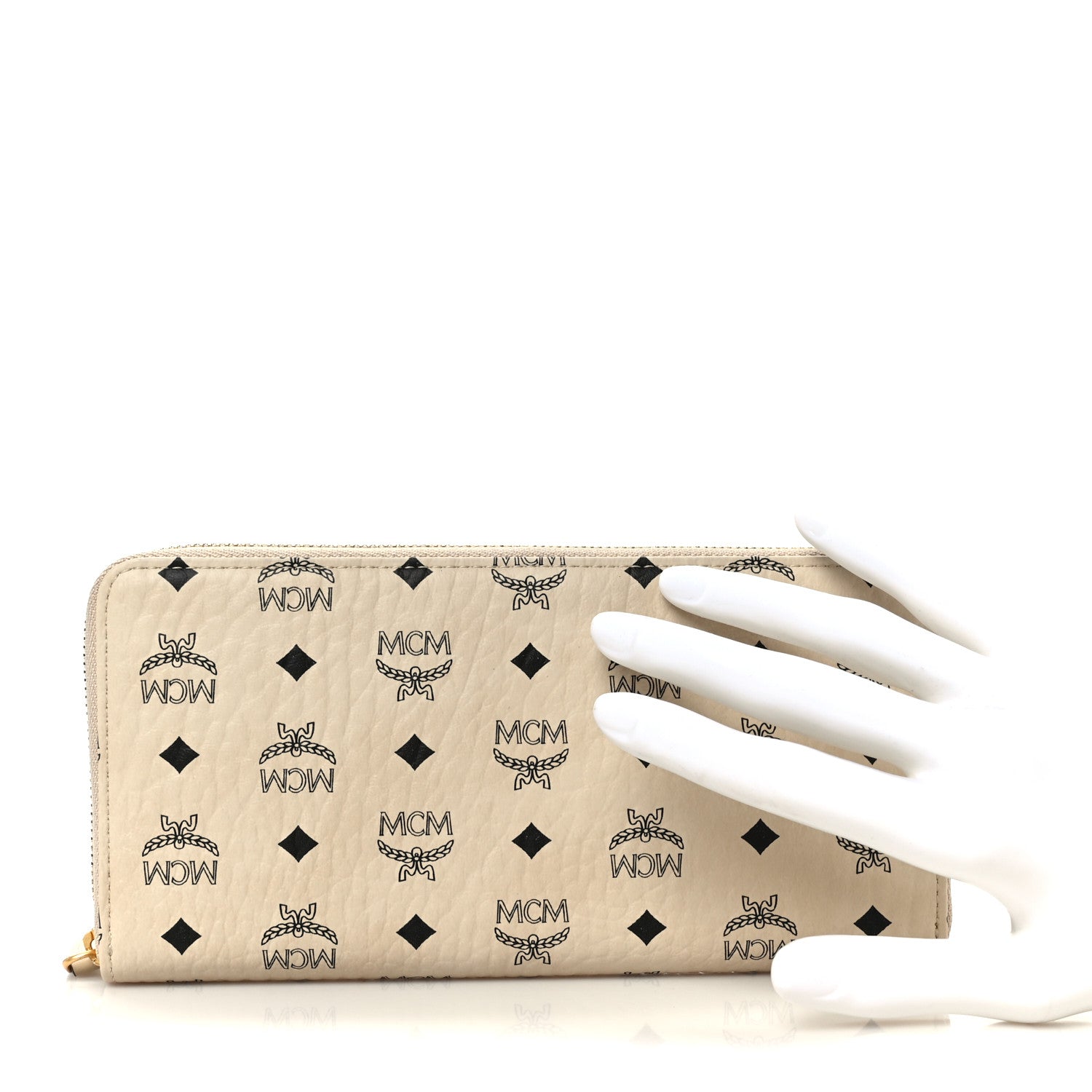 MCM Visetos Large Zip Around Large Wallet Beige 2 of 9