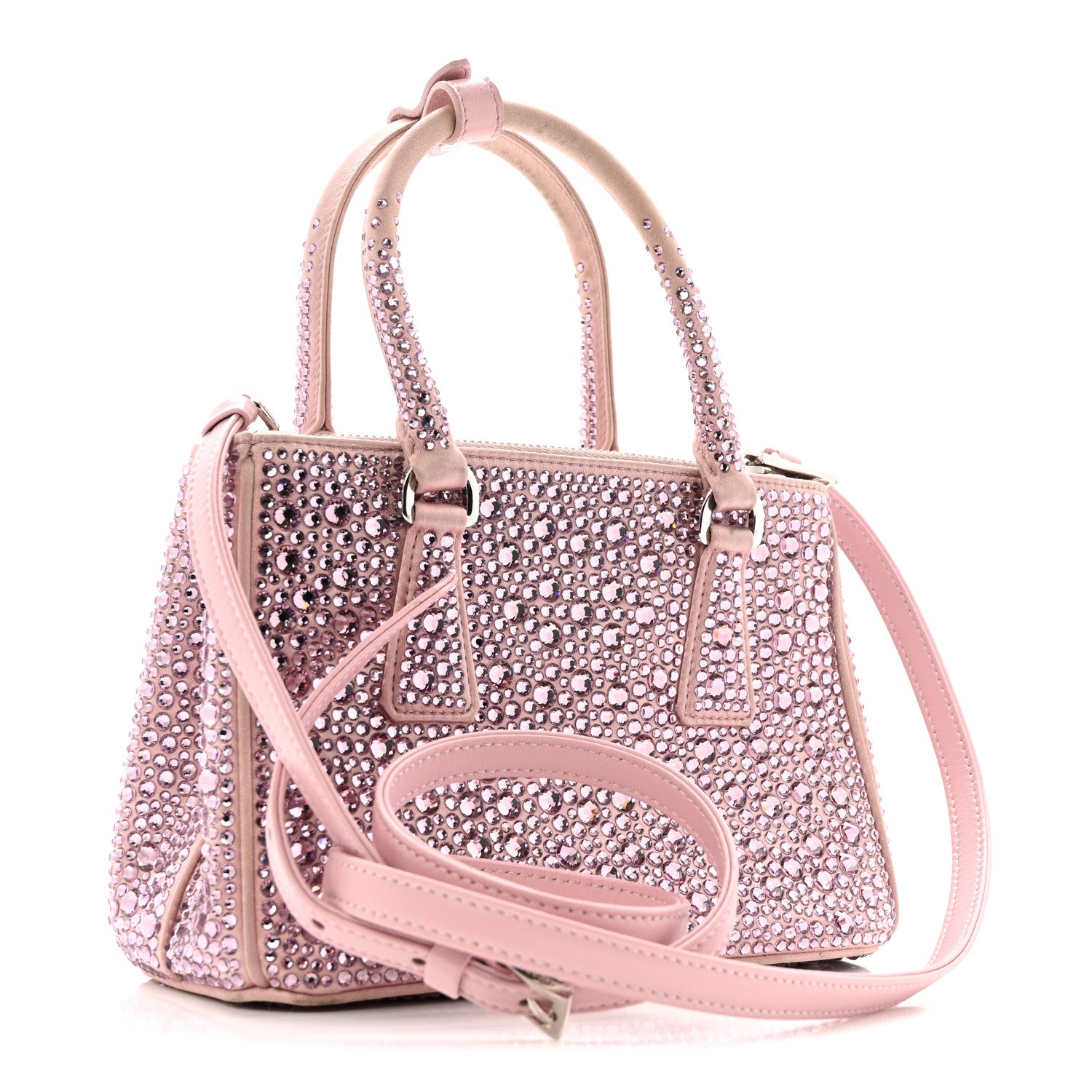 Prada Satin Crystal Mini Galleria Double Zip Tote Alabastro 3 of 10