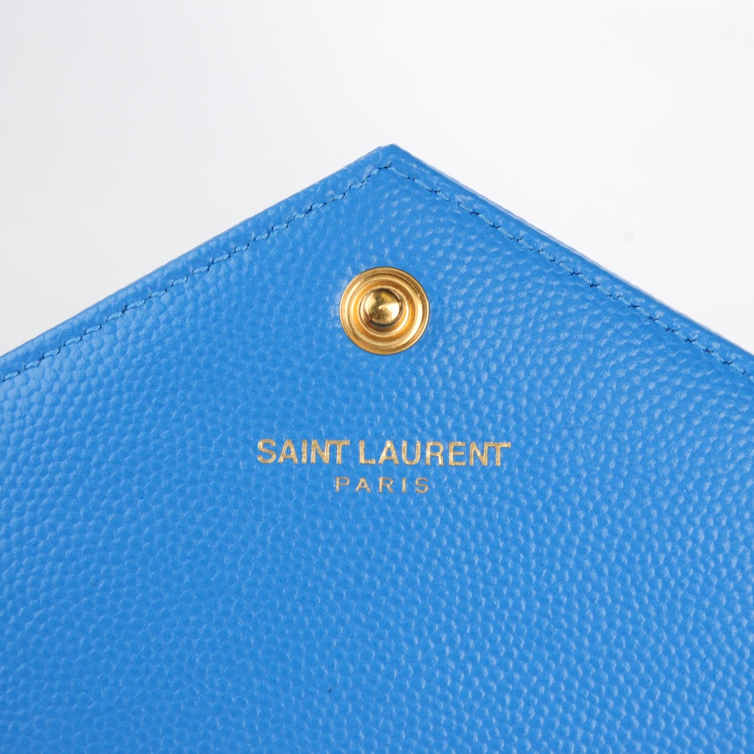 Saint Laurent Grain De Poudre Matelasse Chevron Monogram Chain Wallet Light Blue 6 of 8
