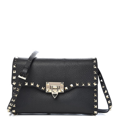 Valentino Garavani Pebbled Calfskin Medium Rockstud Flip Lock Crossbody Bag Black 1 of 9