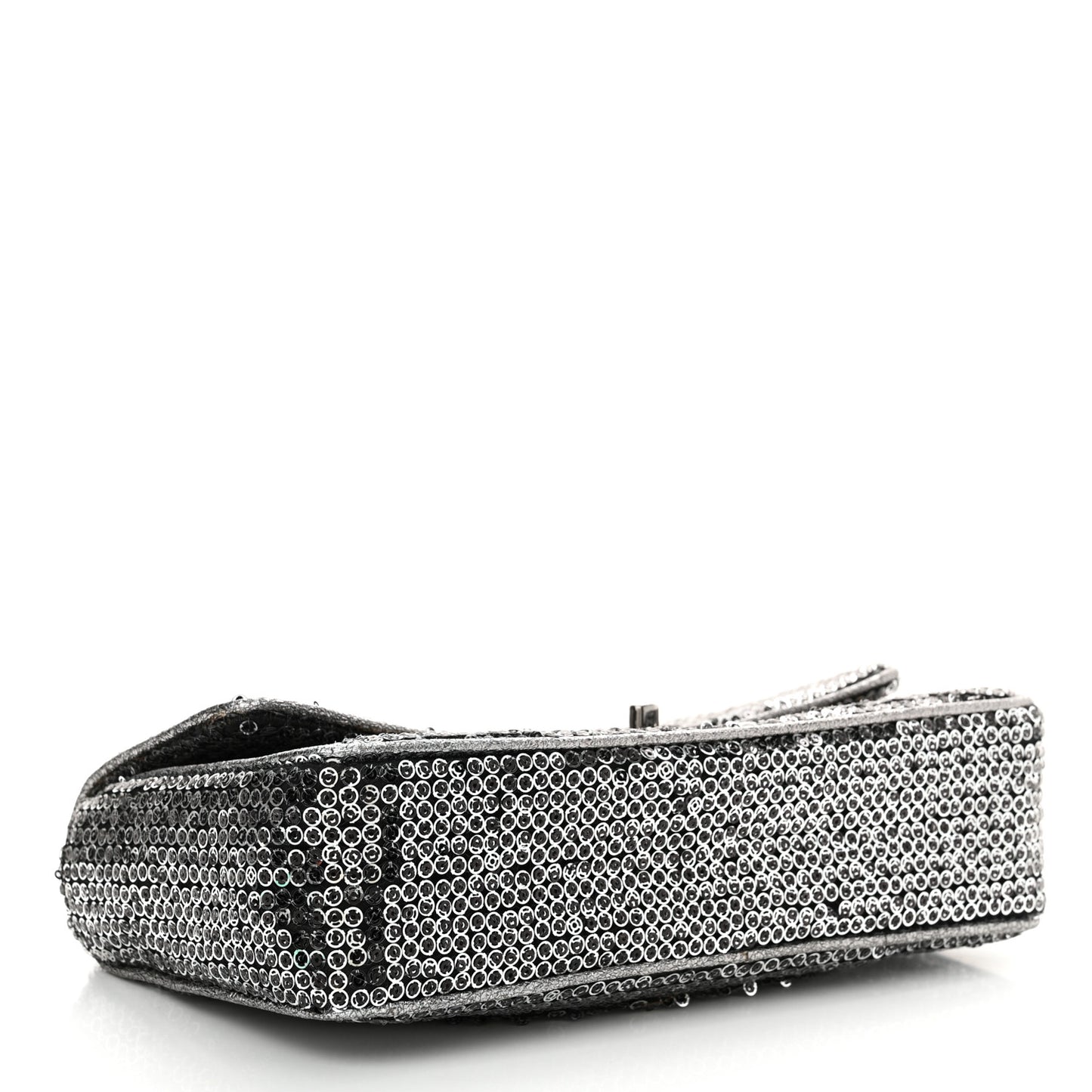 Sequin Medium Single Flap Dark Silver