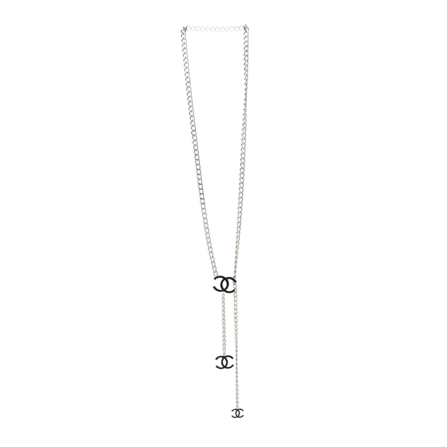 Enamel CC Chain Logo Belt Silver Black