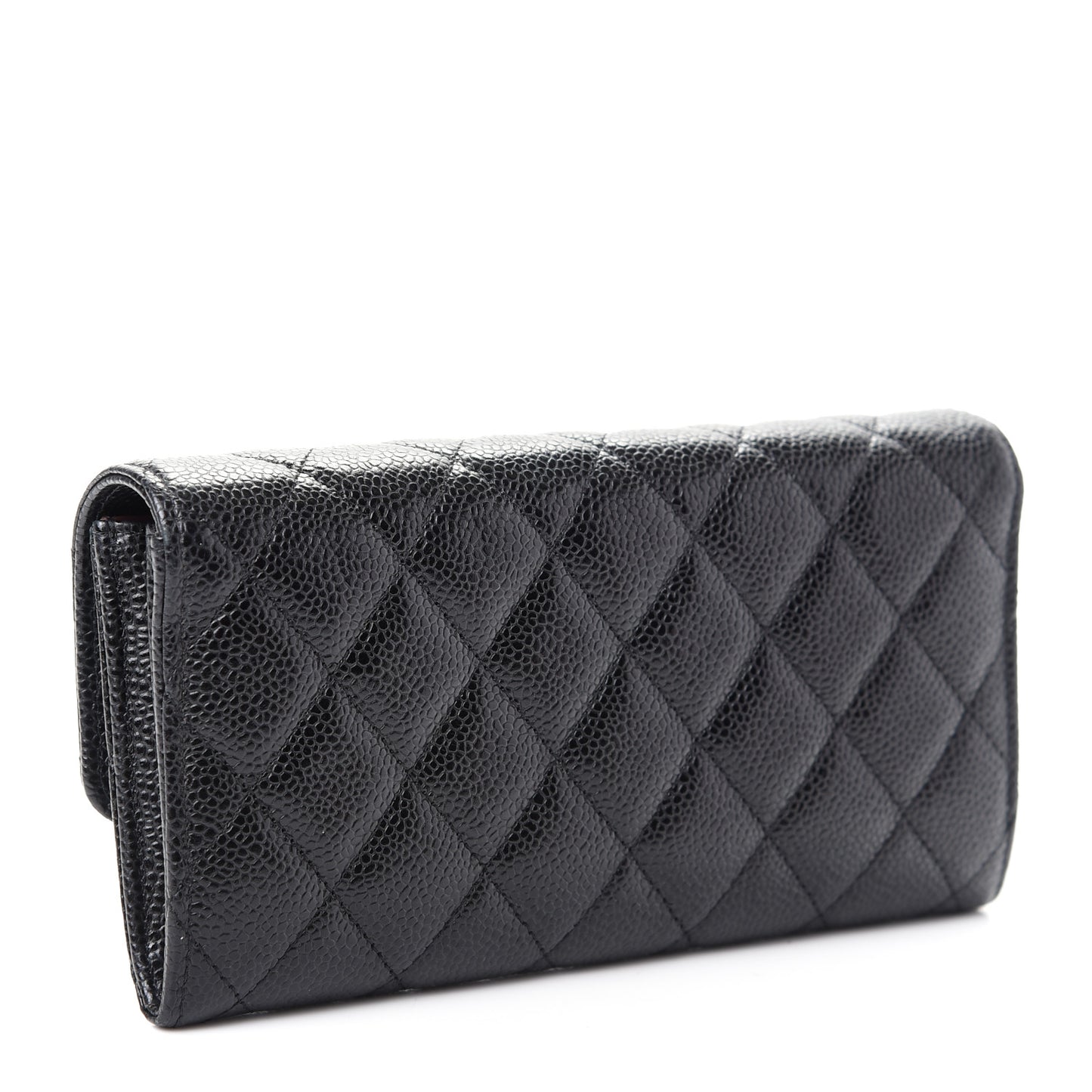 Caviar Quilted Large Gusset Flap Wallet Black