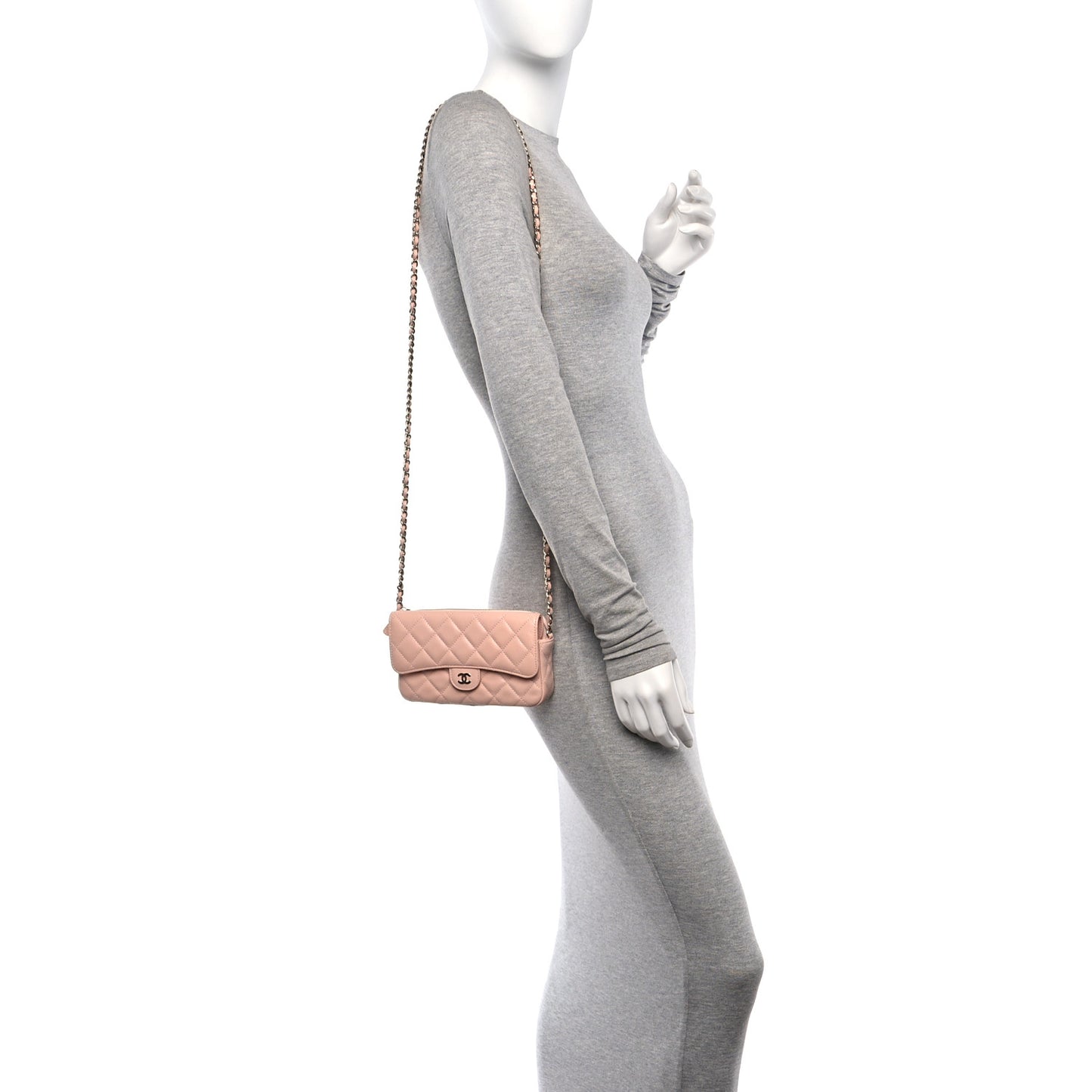 Caviar Quilted Flap Phone Holder With Chain Light Pink