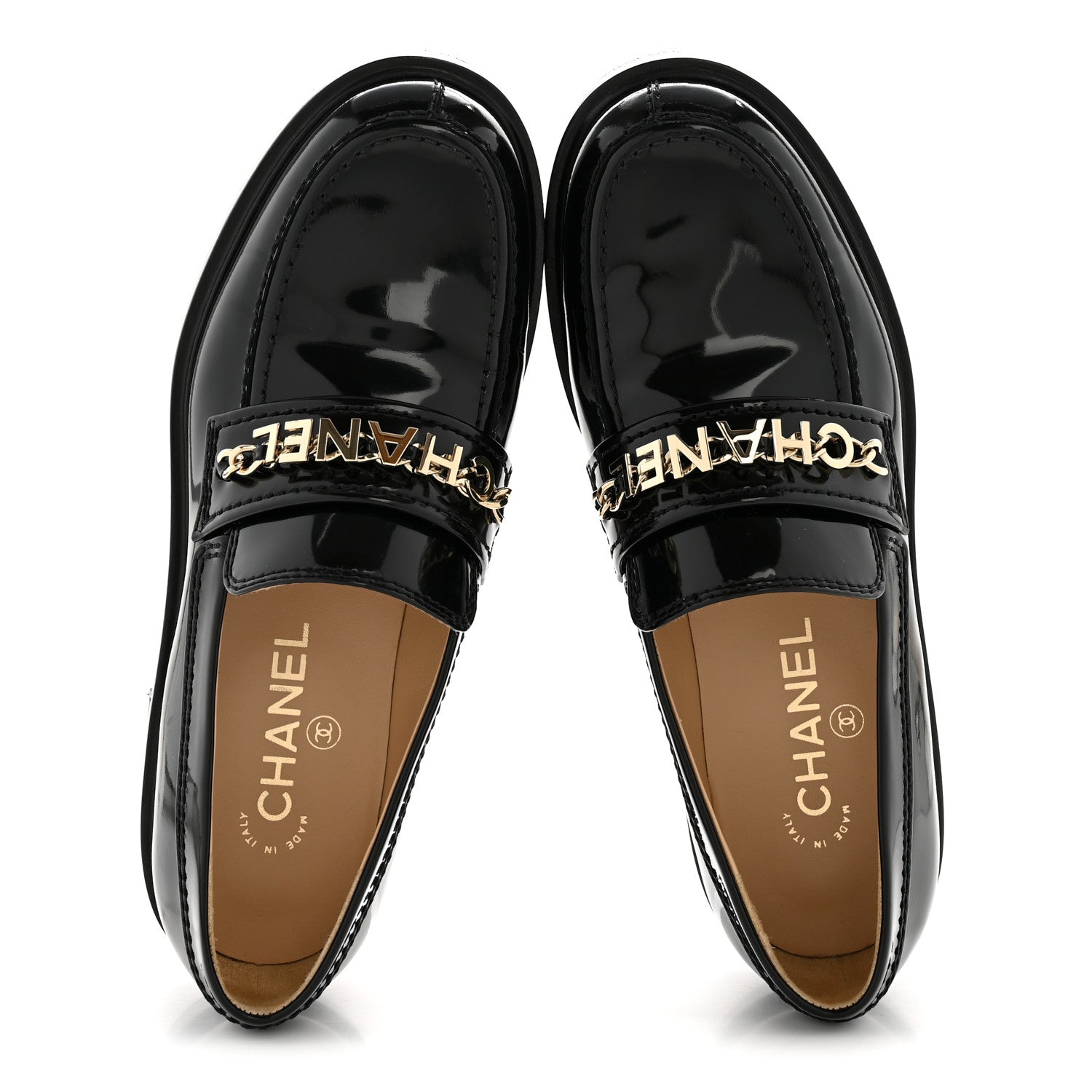Chanel Shiny Calfskin Logo Loafers 38 Black 2 of 11