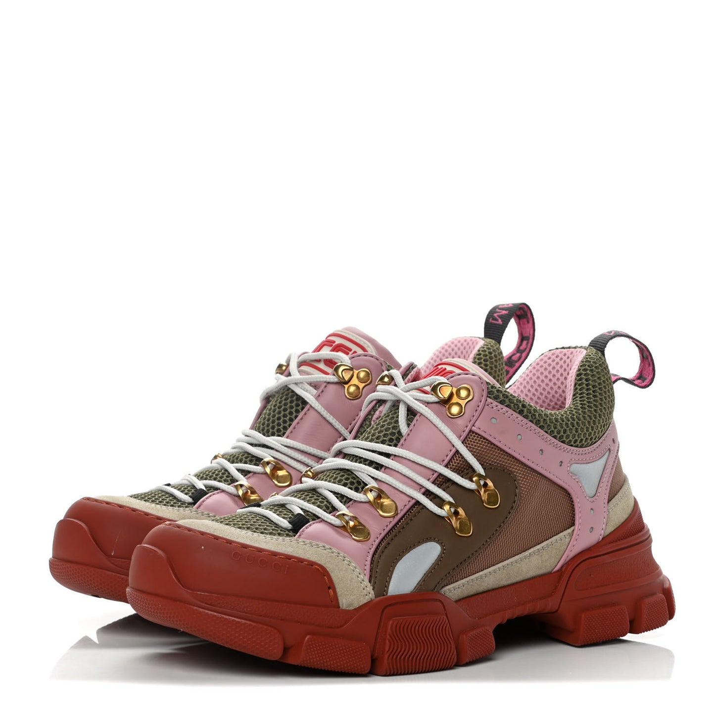 X SEGA Mesh Canvas Calfskin Womens Flashtrek Sneakers 39 Military Oatmeal Carmine Rose Ardesia