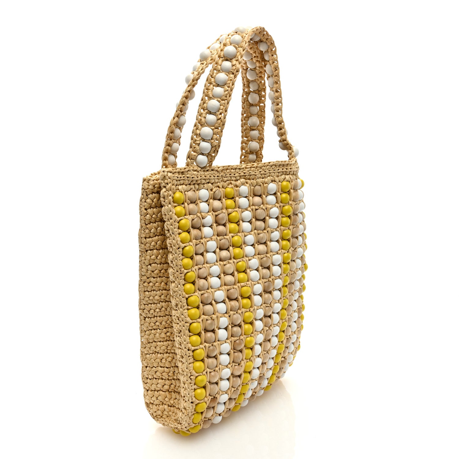 Prada Raffia Wood Bead Embroidered Logo Tote Bag Naturale 2 of 7