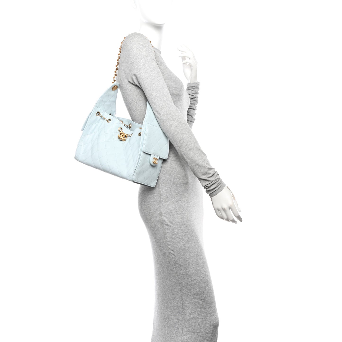 Caviar Quilted Small Chanel 25 Handbag Light Blue