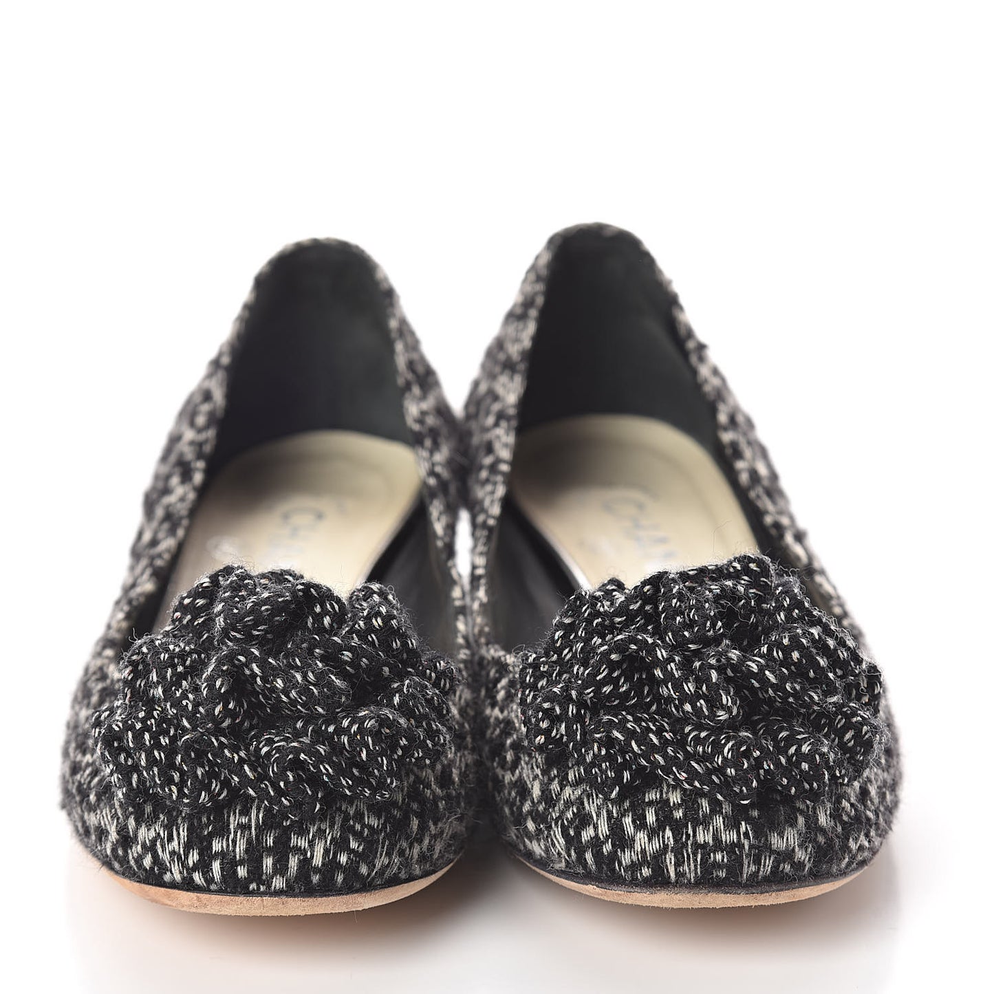 Tweed Camellia Ballerina Flats 36 Black