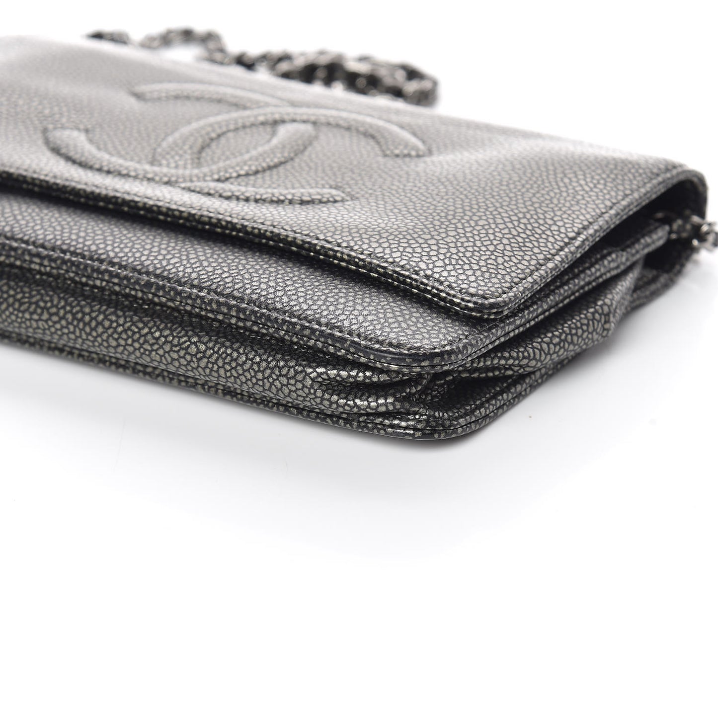 Metallic Caviar Timeless CC Wallet On Chain WOC Grey