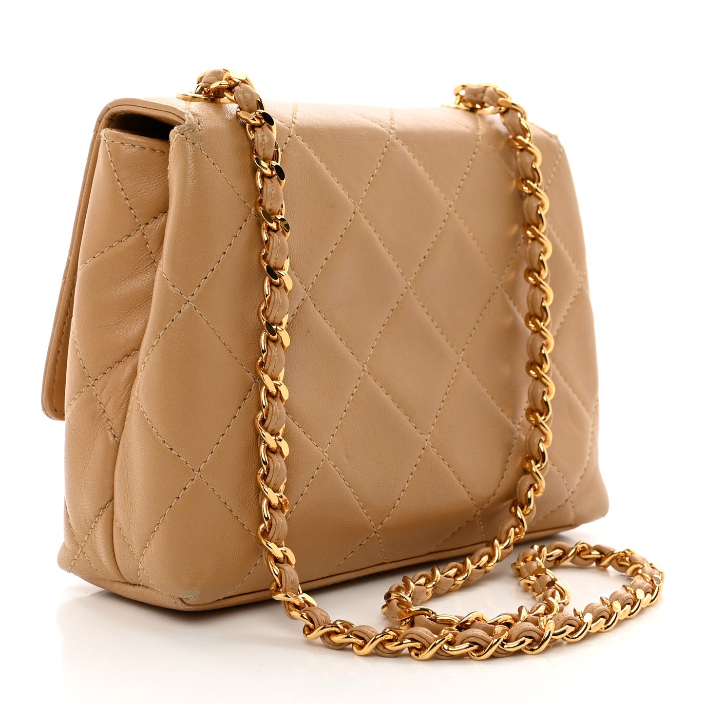 Lambskin Quilted Mini Camellia Flap Beige