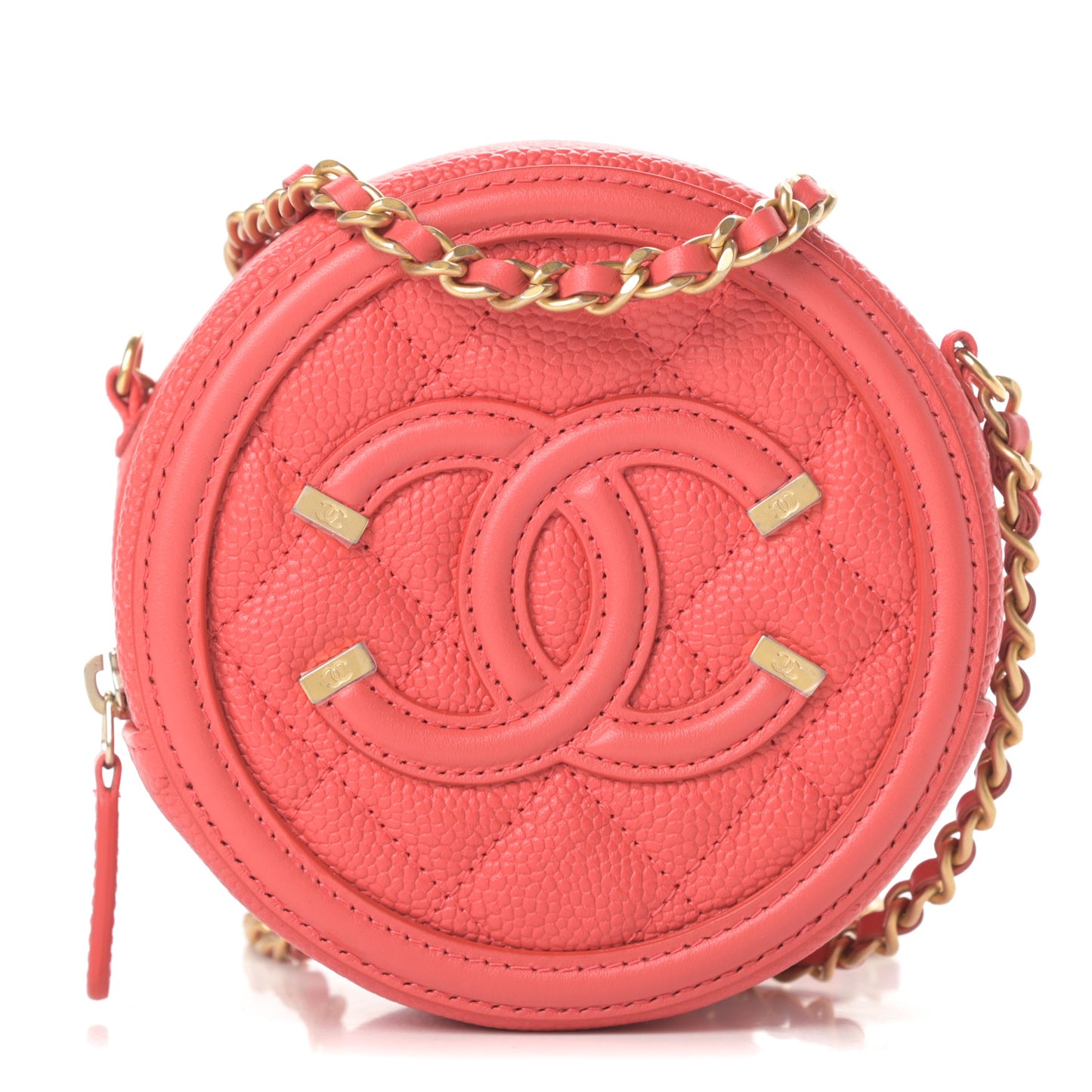 Caviar Quilted Round Filigree Crossbody Red