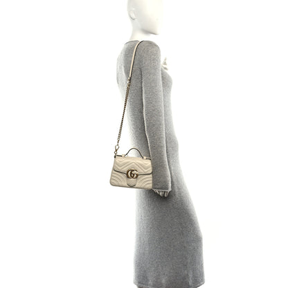 Gucci Calfskin Matelasse Mini GG Marmont Top Handle Shoulder Bag White 2 of 10