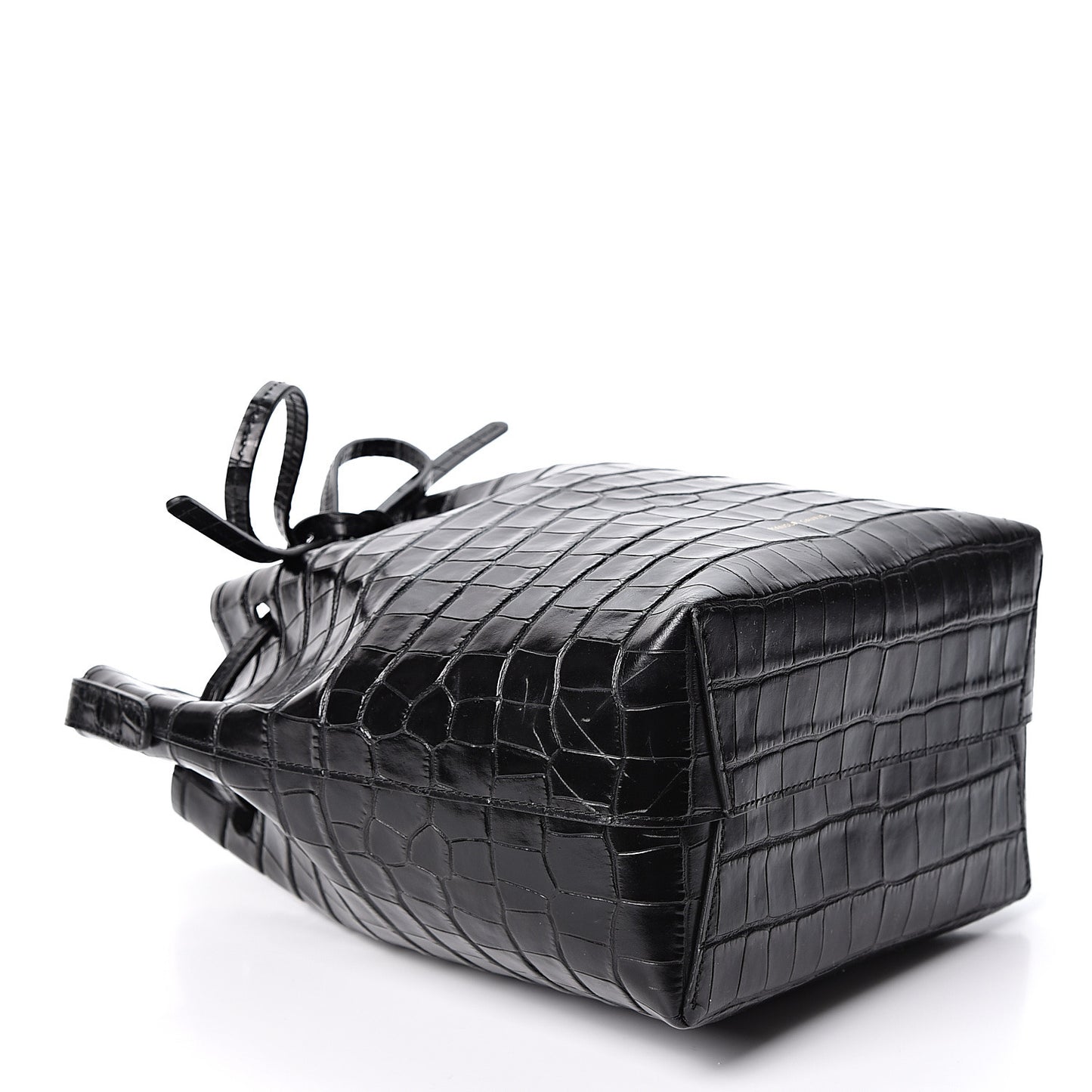 Crocodile Embossed Mini Bucket Bag Black