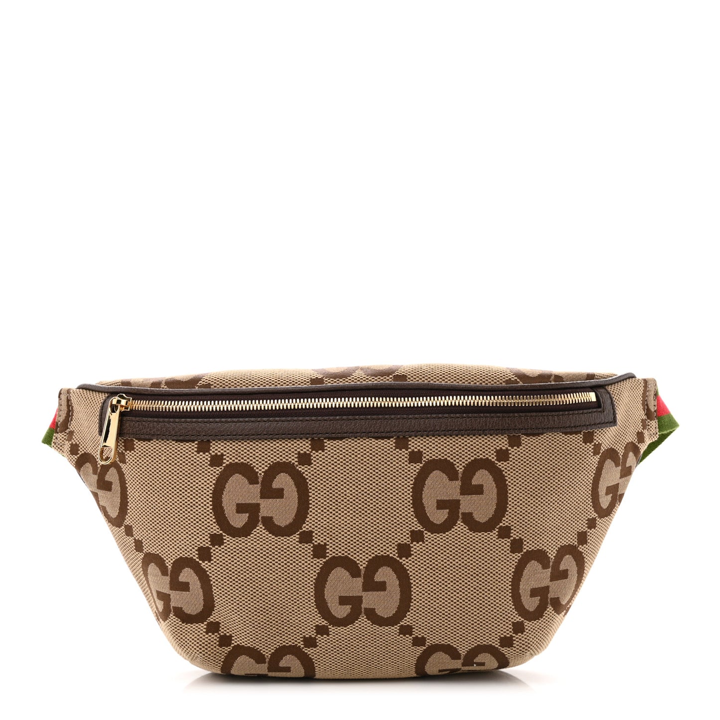 Monogram Jumbo GG Textured Dollar Calfskin Web Belt Bag Camel Ebony New Acero