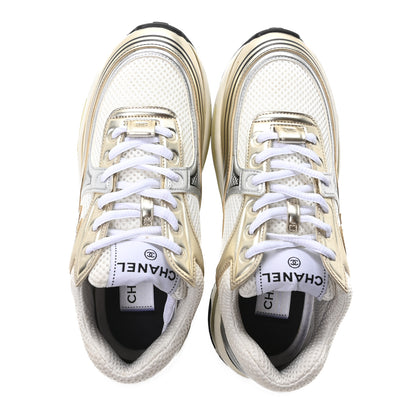 Chanel Fabric Laminated Calfskin Stretch CC Sneakers 36 White Gold Silver 2 of 9
