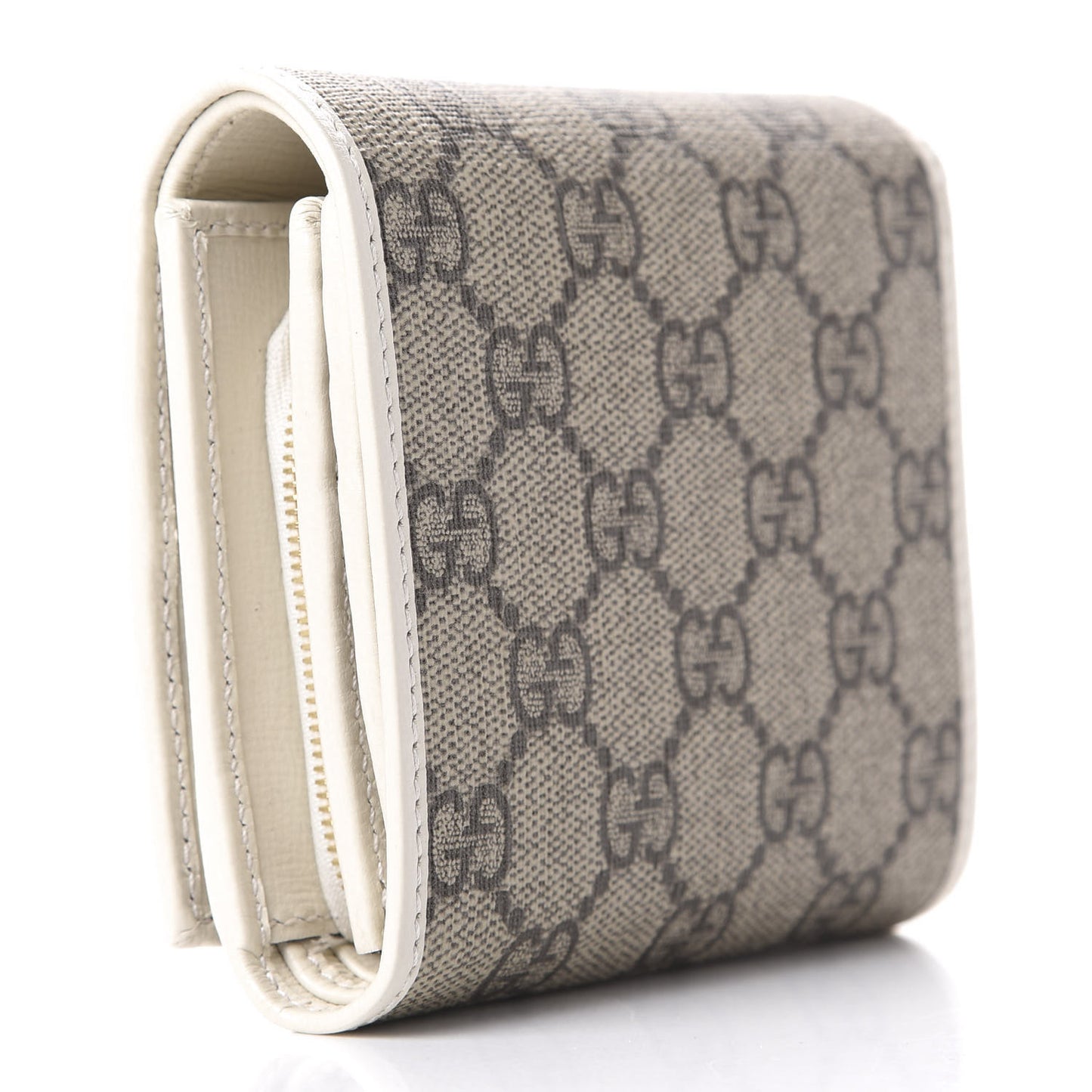 GG Supreme Monogram Azalea Calfskin Horsebit 1955 Flap Card Case Wallet Beige Ebony Mystic White