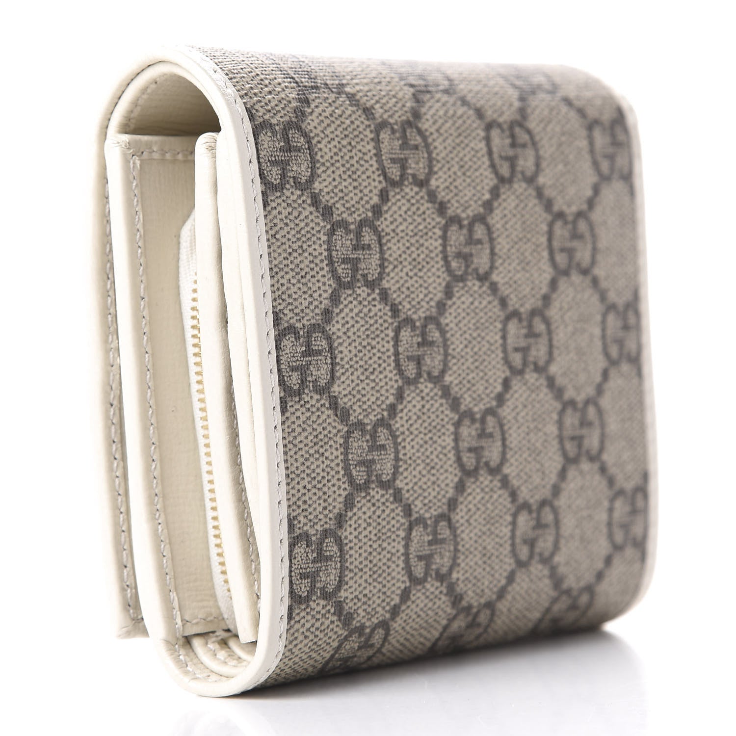 Gucci GG Supreme Monogram Azalea Calfskin Horsebit 1955 Flap Card Case Wallet Beige Ebony Mystic White 3 of 9