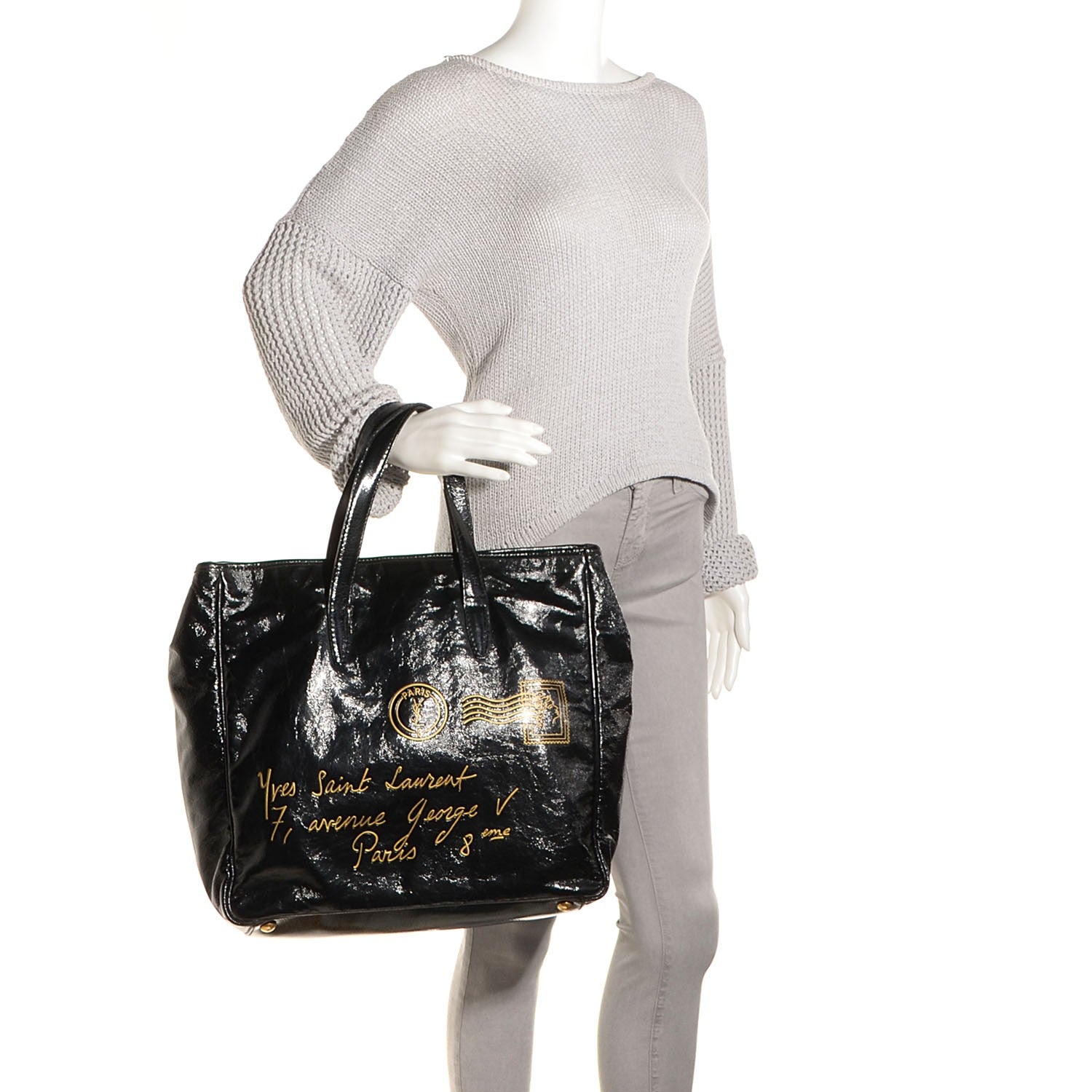 Saint Laurent Patent Medium Y-Mail Tote Black 2 of 7