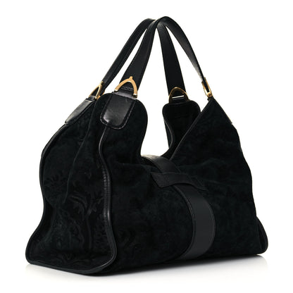 Gucci Nubuck Brocade Medium Soft Stirrup Shoulder Bag Black 3 of 18