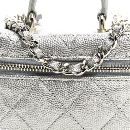 Chanel Metallic Caviar Quilted Mini Top Handle Vanity With Chain Silver 8 of 11