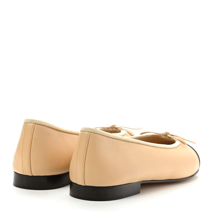 Chanel Lambskin Cap Toe Ballerina Flats 38 Beige Black 4 of 8