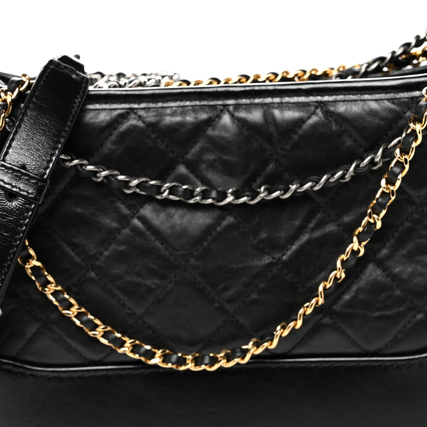 Aged Smooth Calfskin Quilted Medium Gabrielle Logo Hobo Black