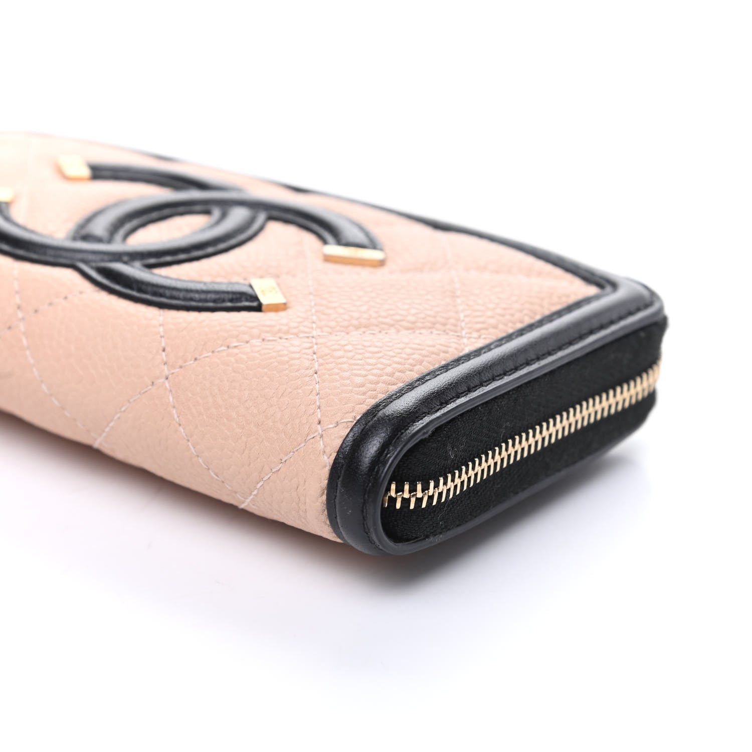 Chanel Caviar Quilted Small Filigree Zip Around Wallet Beige Black 10 of 10