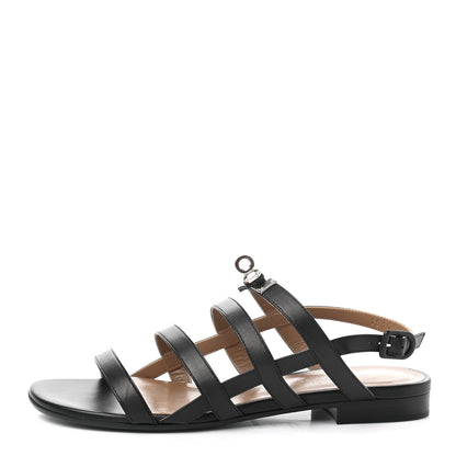 Hermes Calfskin Transat Buckle Sandals 37.5 Black 1 of 8
