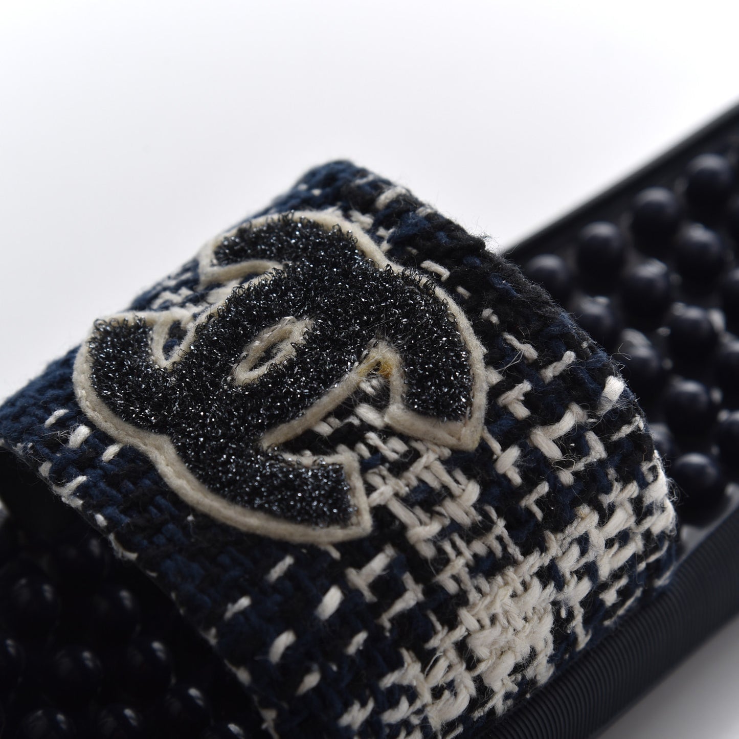 Tweed Rubber CC Flat Mules 36 Navy