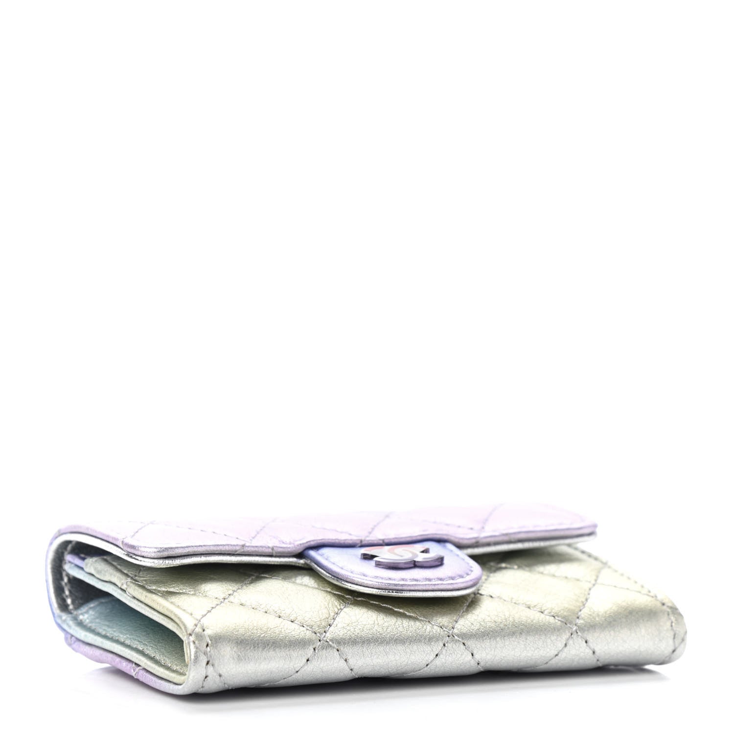 Chanel Gradient Metallic Calfskin Quilted Flap Card Holder Wallet Silver Blue Yellow Purple 4 of 7