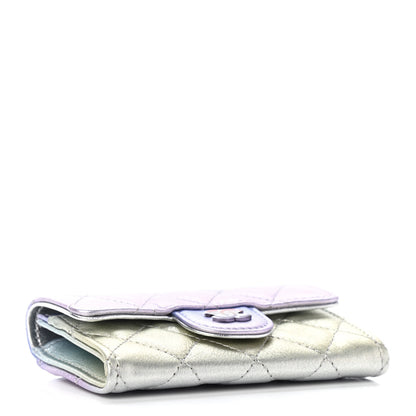 Chanel Gradient Metallic Calfskin Quilted Flap Card Holder Wallet Silver Blue Yellow Purple 4 of 7
