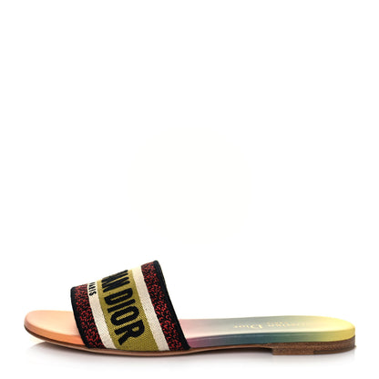 Christian Dior Canvas Dioraura Embroidered Dway Flat Slide Sandals 35 Multicolor 1 of 10