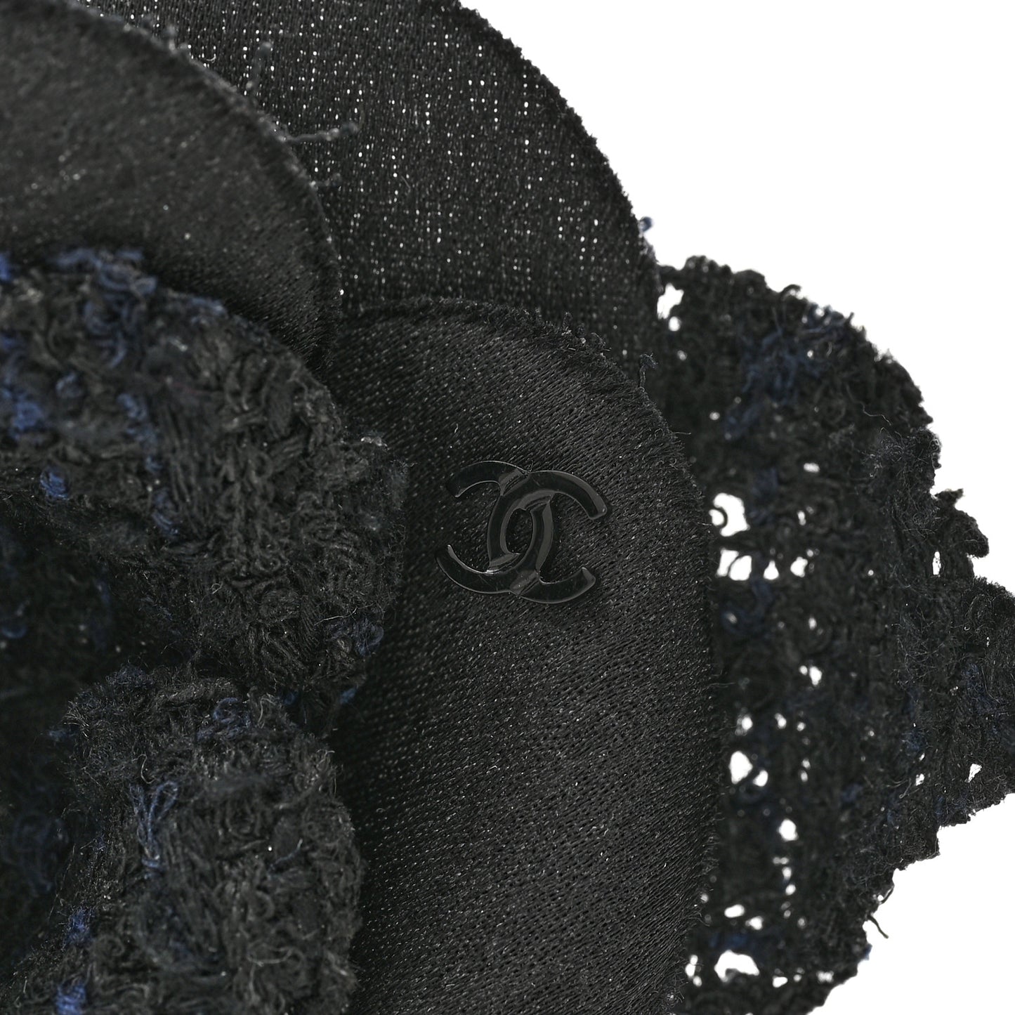 Tweed Fabric Camellia Pin Brooch Black