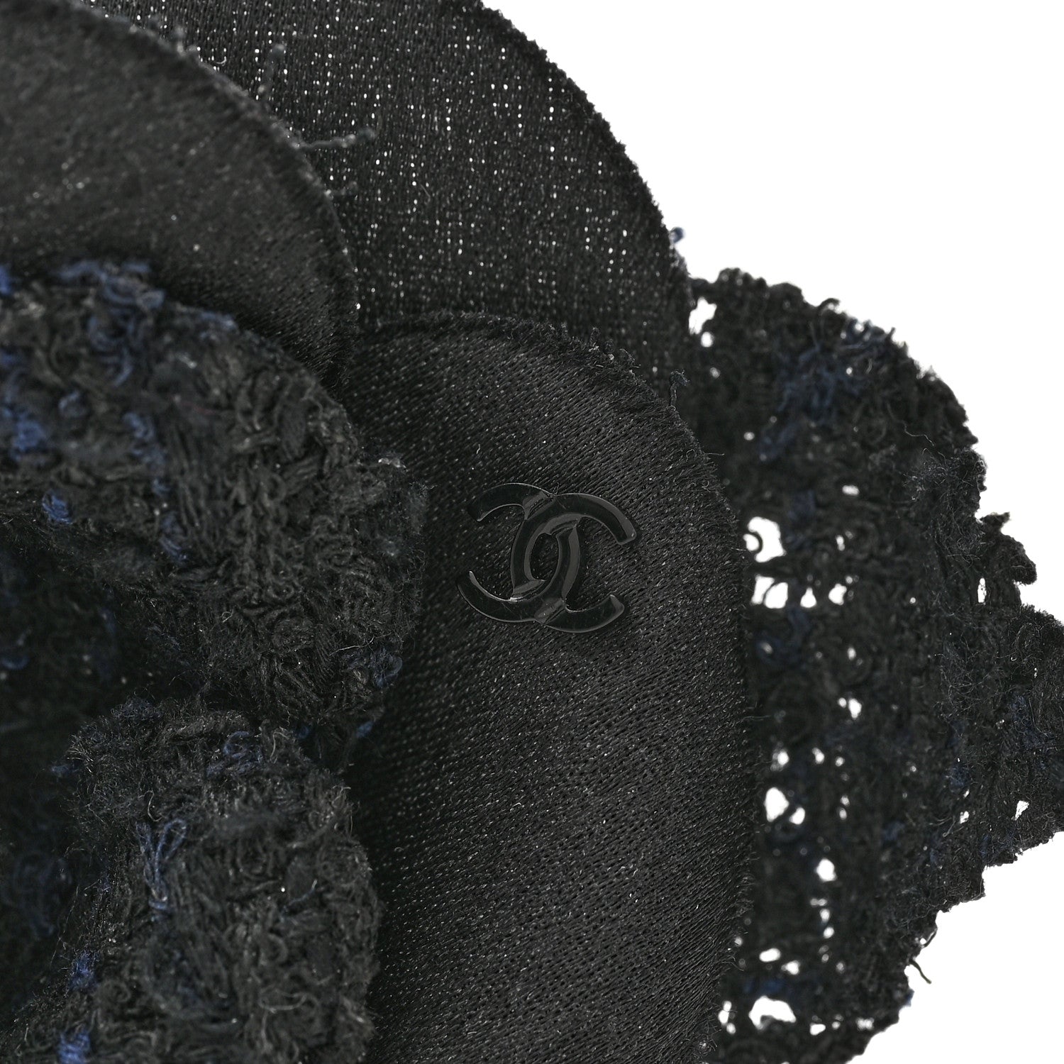 Chanel Tweed Fabric Camellia Pin Brooch Black 6 of 7