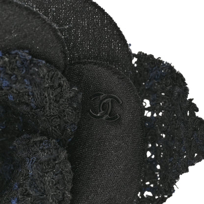 Chanel Tweed Fabric Camellia Pin Brooch Black 6 of 7