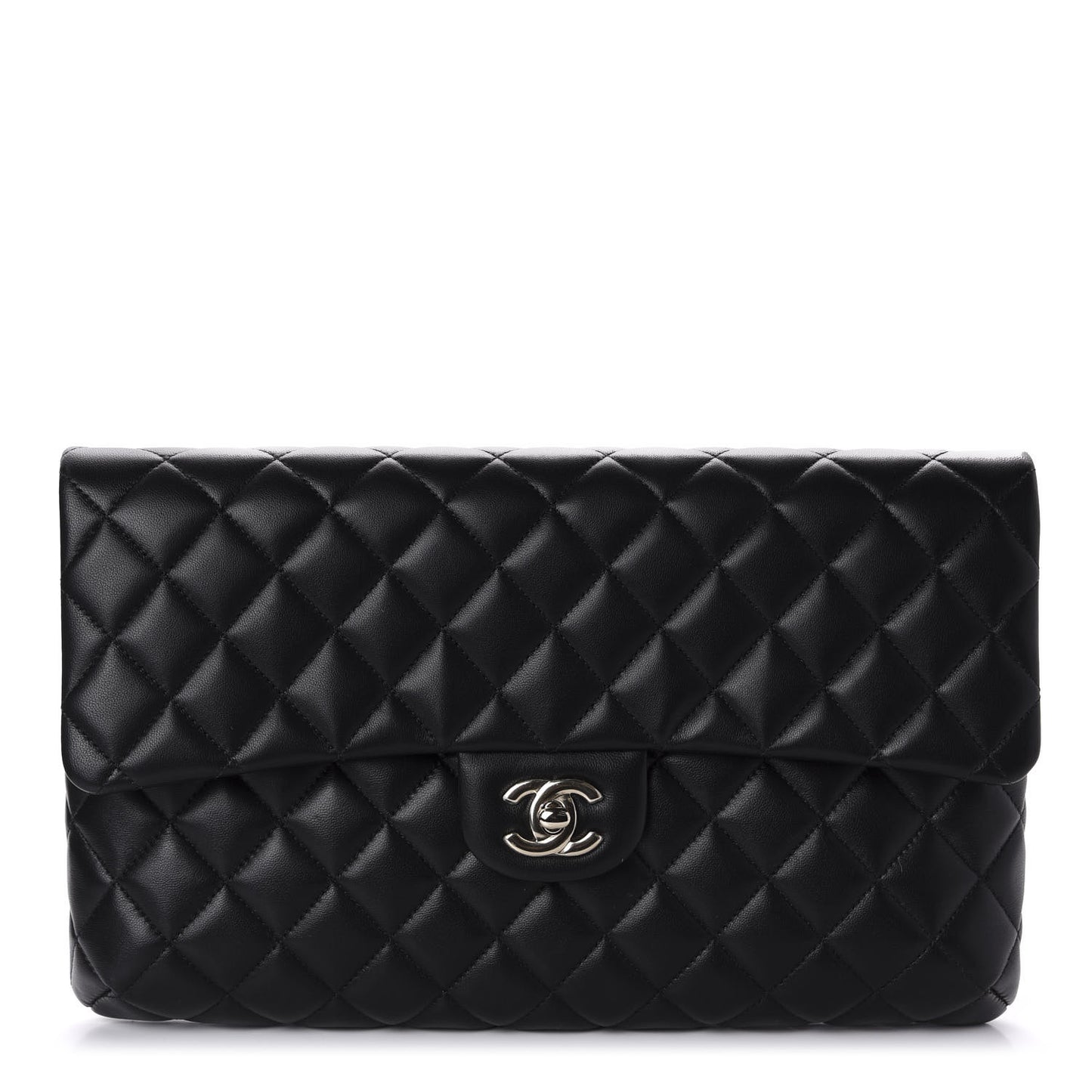 Lambskin Quilted Flap Clutch Black