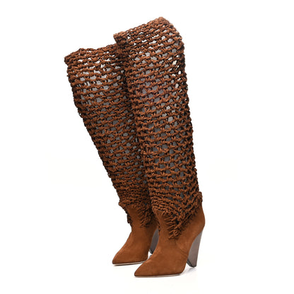 Saint Laurent Suede Twine Soho Niki 105 Thigh High Boots 37 Light Land 3 of 6