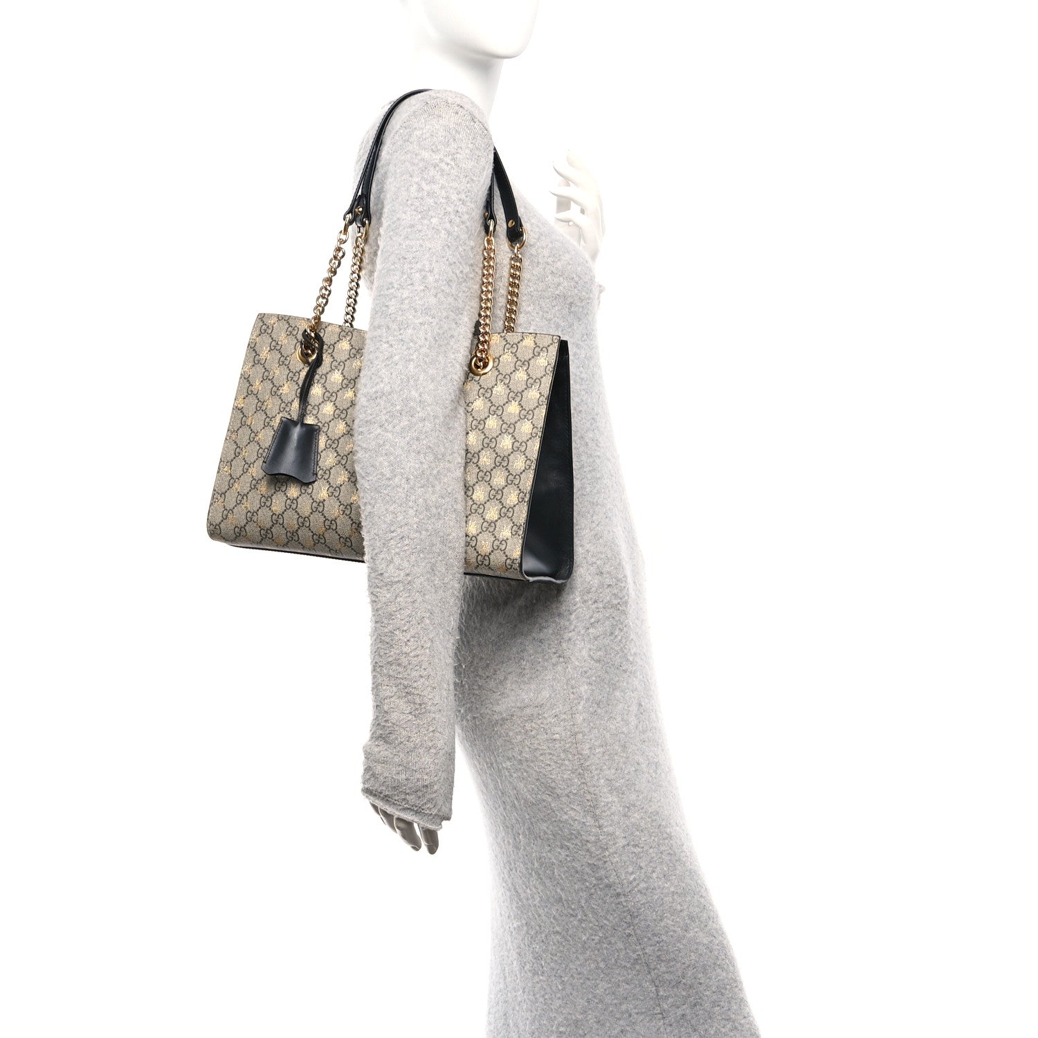 Gucci GG Supreme Monogram Bees Medium Padlock Tote Beige Oro Black 2 of 12